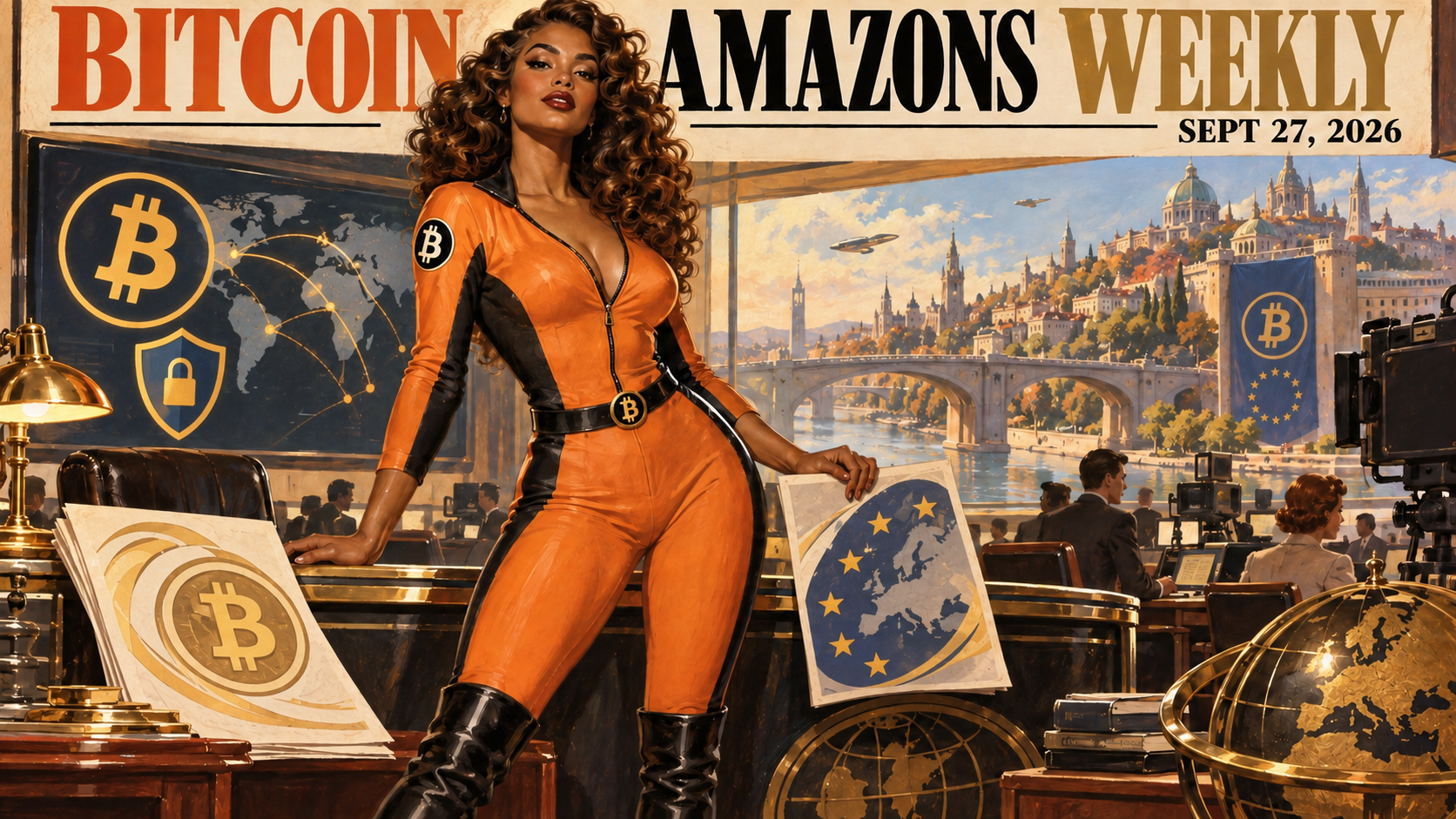 Bitcoin Amazons Weekly Cover vom 27. September 2026 mit Aurelia Voss