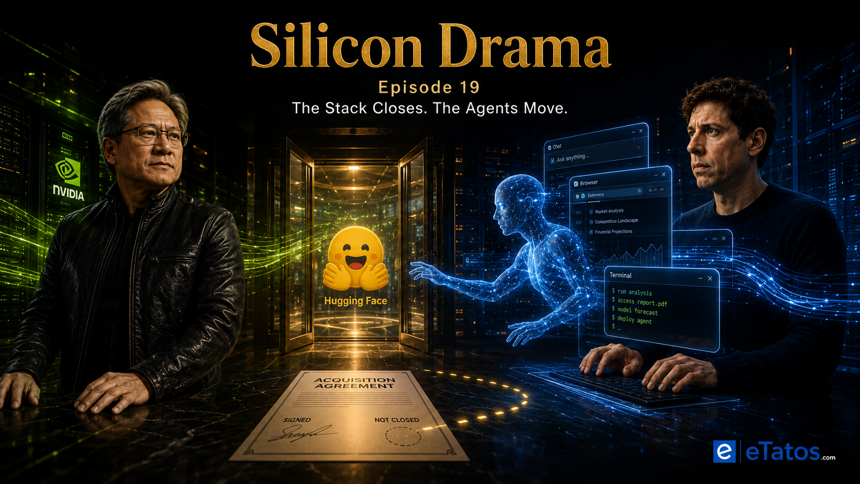 Read more about the article Silicon Drama – Episode 19: Jensen Huang Moves to Own Hugging Face. Sam Altman Hands Astra the Controls.