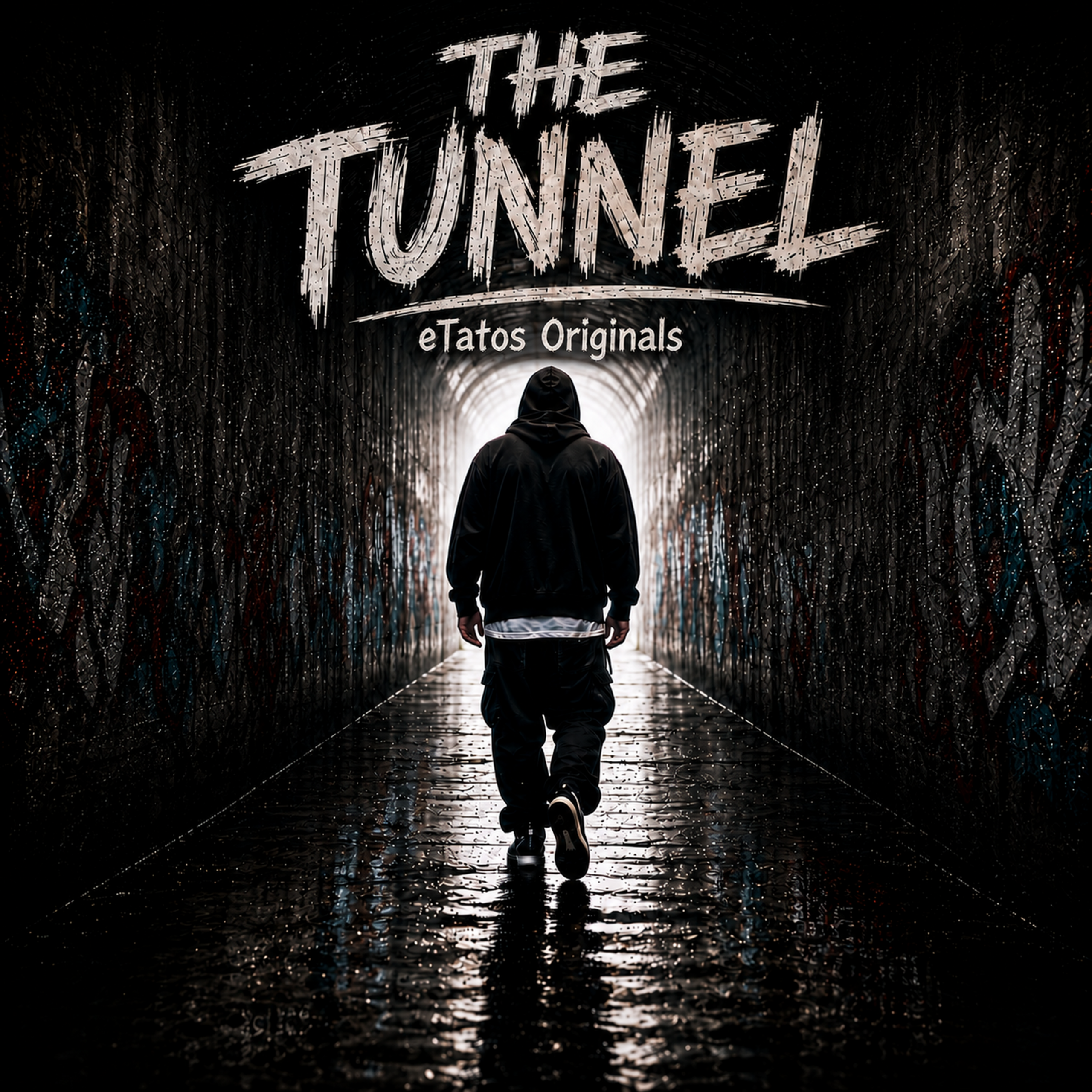 The Tunnel by eTatos Originals: a hooded figure walking through a dark tunnel toward the light.