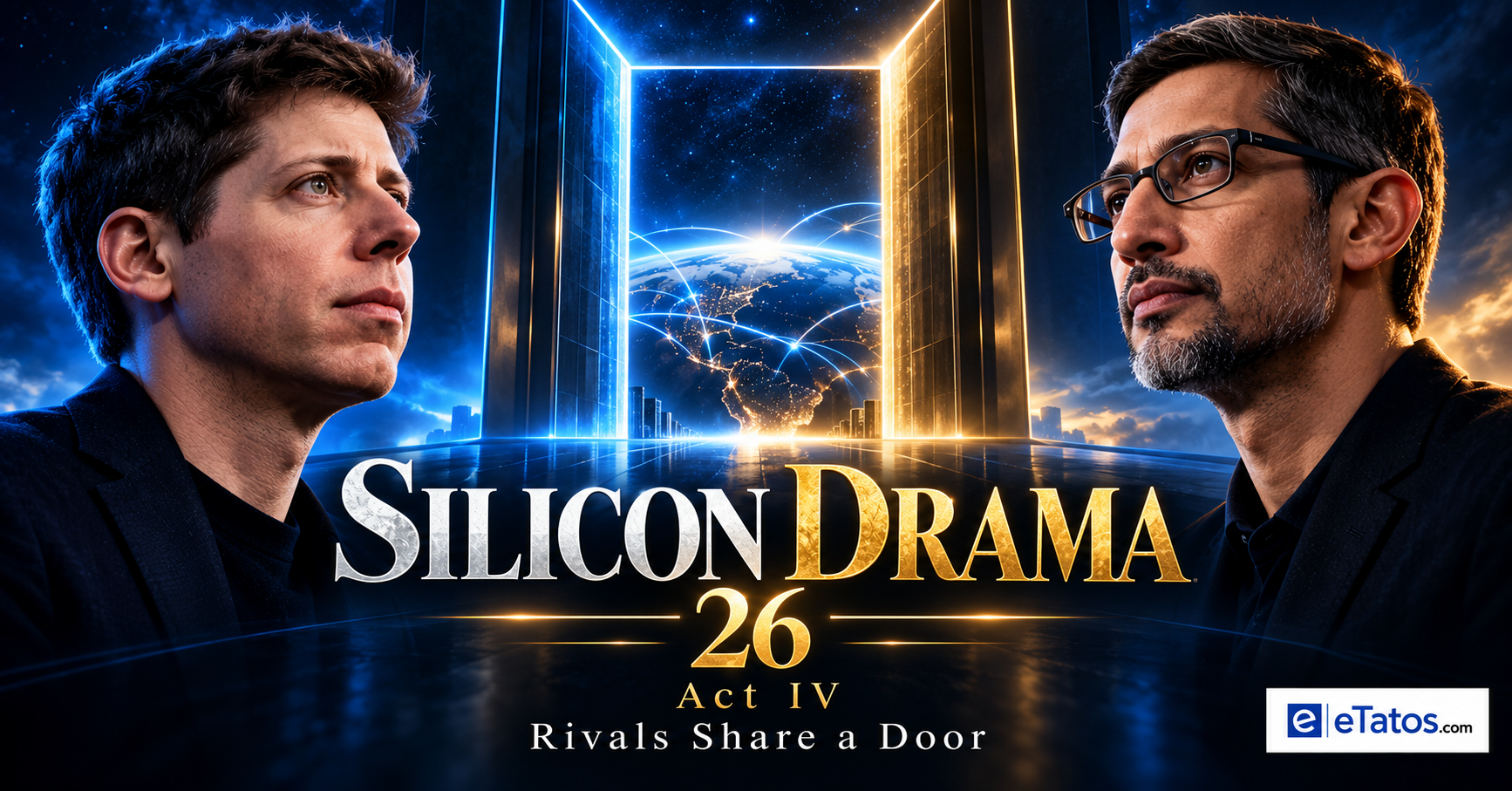 Sam Altman and Sundar Pichai separated by a shared enterprise gateway